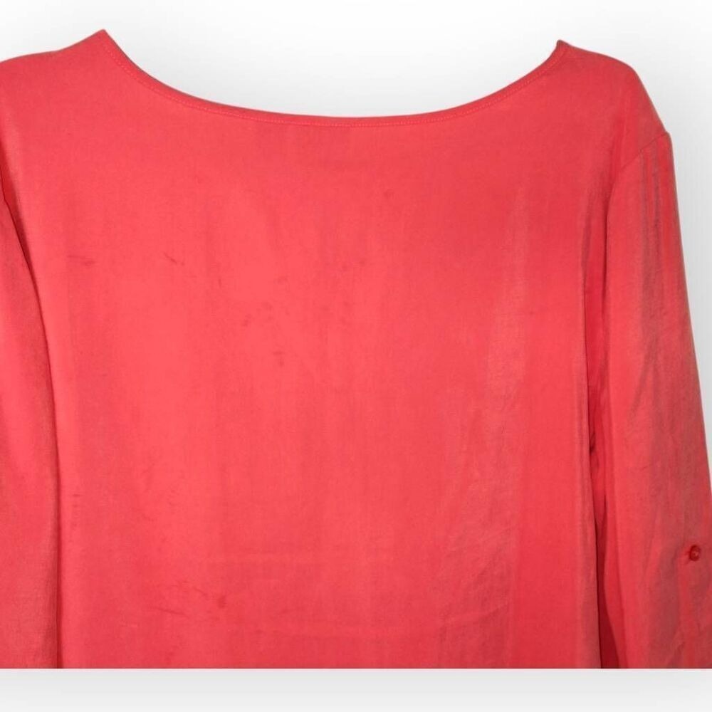 Chicos Peach Silk Blouse Sz 2 US 12 | Roll Tab Sleeve Coastal Classic Beachy Top - Picture 4 of 9